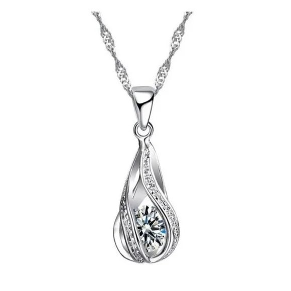 ⭐4pc Bundle Sale⭐ Diamond Teardrop Pendant, Earrings & 18" Chain 925 Silver - Picture 2 of 8